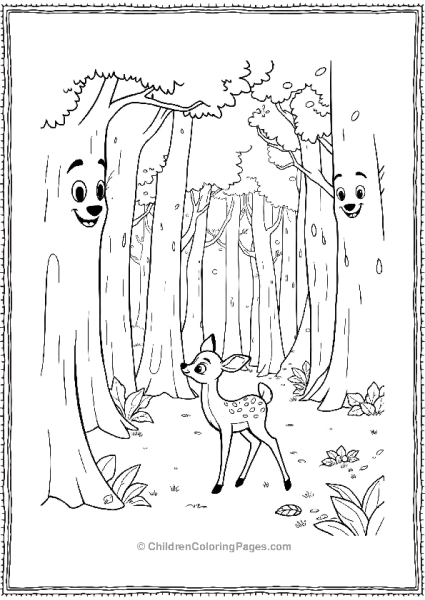 Bambi Exploring A Forest With Trees That Have Faces Free PDF Printable