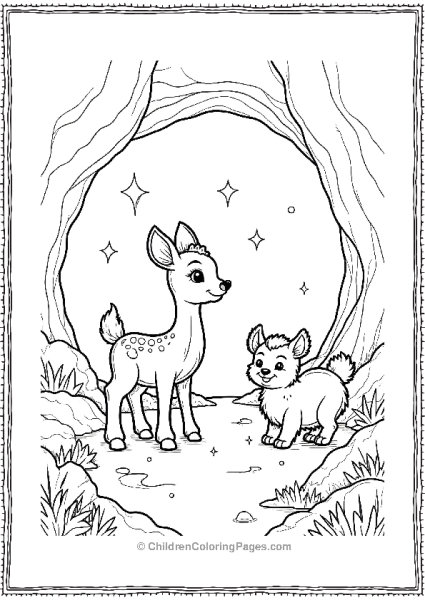 Bambi Exploring A Magical Cave Filled With Glowing Rocks Free PDF Printable