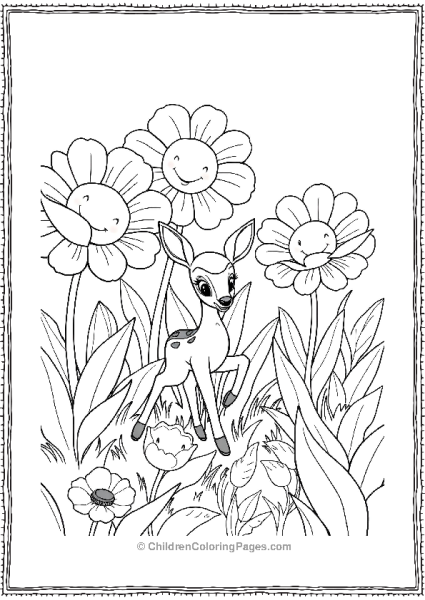 Bambi Frolicking Through A Field Of Giant Flowers Free PDF Printable