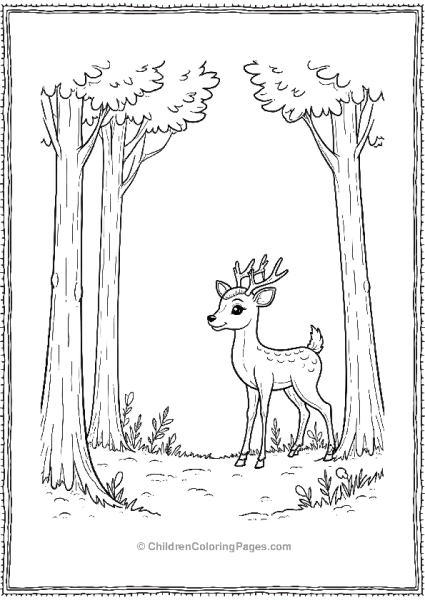 Bambi In A Forest Scene With Tall Slender Trees Free PDF Printable