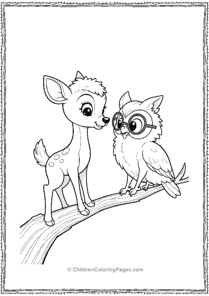 Bambi Interacting With A Wise Old Owl Wearing Glasses Free PDF Printable