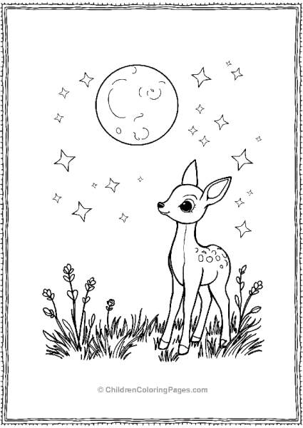 Bambi Looking At A Glowing Moon Surrounded By Twilight Free PDF Printable