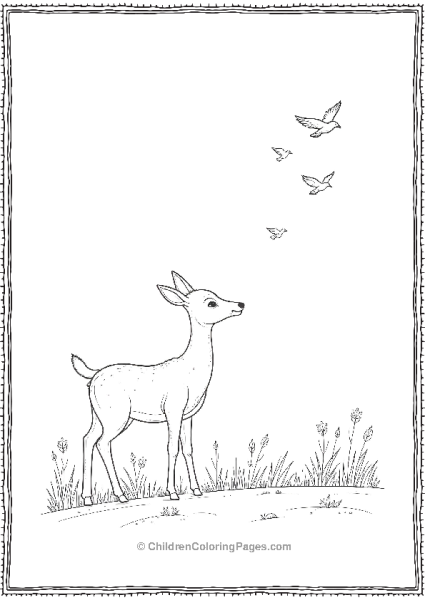 Bambi Looking Up At A Clear Autumn Sky With Migrating Birds Free PDF Printable