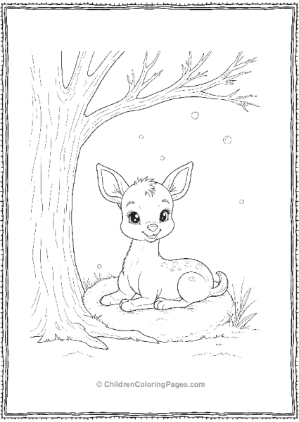 Bambi Nestled In A Cozy Spot Under A Snow Covered Tree Free PDF Printable