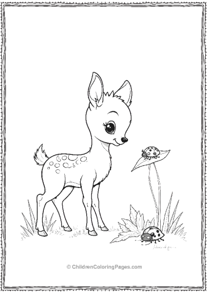 Bambi Observing A Ladybug Crawling On A Leaf Free PDF Printable