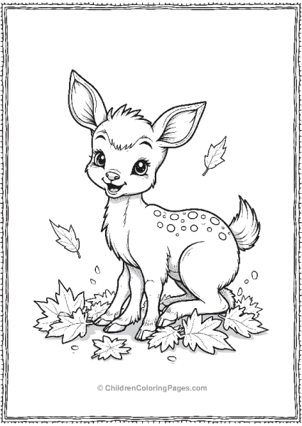 Bambi Playing In A Pile Of Autumn Leaves With Lea Free PDF Printable