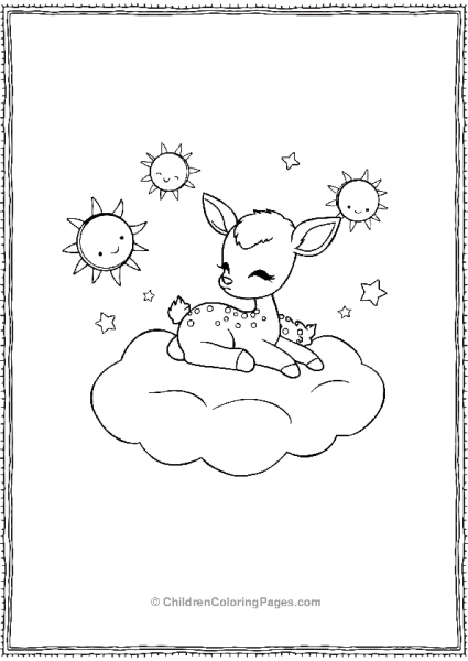 Bambi Relaxing On A Fluffy Cloud With A Smiling Sun Free PDF Printable
