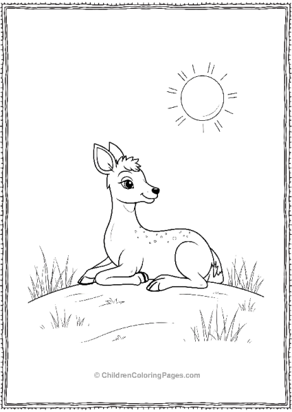 Bambi Resting On A Hill Under A Summer Sun With Clouds Free PDF Printable