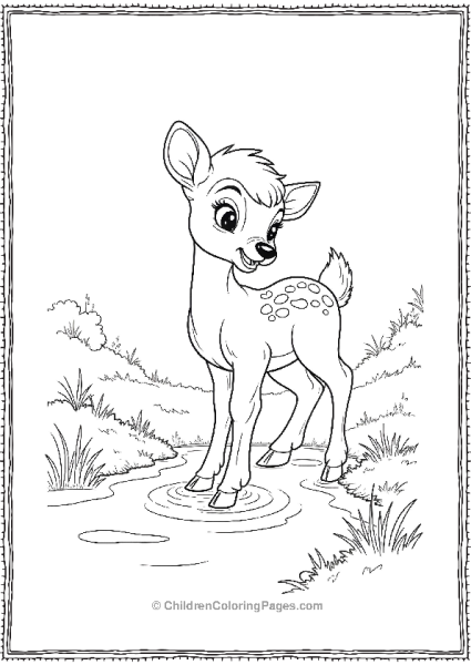 Bambi Showing A Brave Expression While Crossing A Stream Free PDF Printable