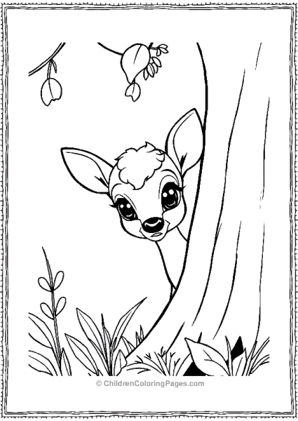 Bambi Showing A Worried Expression While Peeking Free PDF Printable