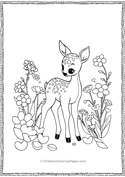 Bambi Standing Among Blooming Flowers In Spring Free PDF Printable