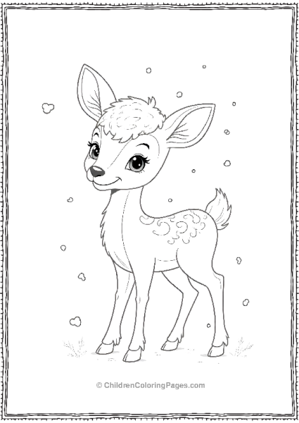 Bambi Standing In A Light Snowfall With Small Snowflakes Free PDF Printable