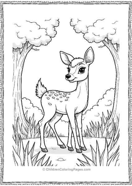 Bambi Standing In A Peaceful Forest Clearing Surrounded Free PDF Printable