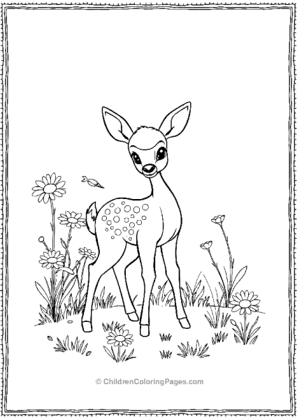 Bambi Standing Near Blooming Daisies In Springtime Free PDF Printable