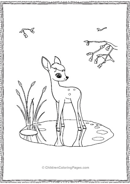 Bambi Standing Next To A Small Pond Gazing At His Reflection Free PDF Printable