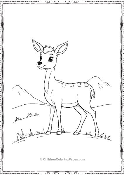 Bambi Standing On A Hill With A Simple Mountain Free PDF Printable