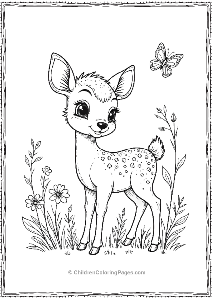 Bambi Surrounded By Colorful Spring Blooms Free PDF Printable