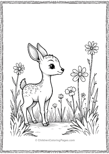 Bambi Visiting A Whimsical Garden With Flowers Free PDF Printable