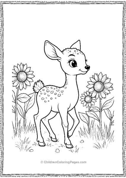 Bambi Walking Through A Field Of Sunflowers Free PDF Printable