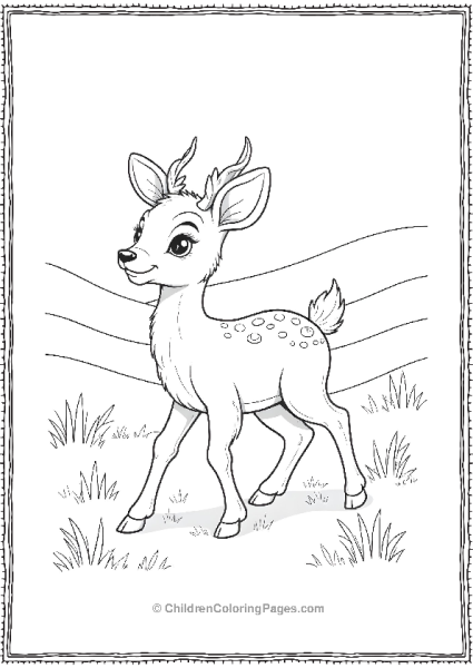 Bambi Walking Through A Meadow With Soft Rolling Hills Free PDF Printable