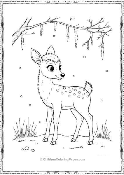 Bambi Watching Icicles Hanging From Branches Free PDF Printable