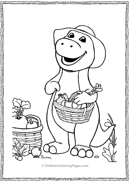 Barney As A Farmer Holding A Basket Of Vegetables Free PDF Printable