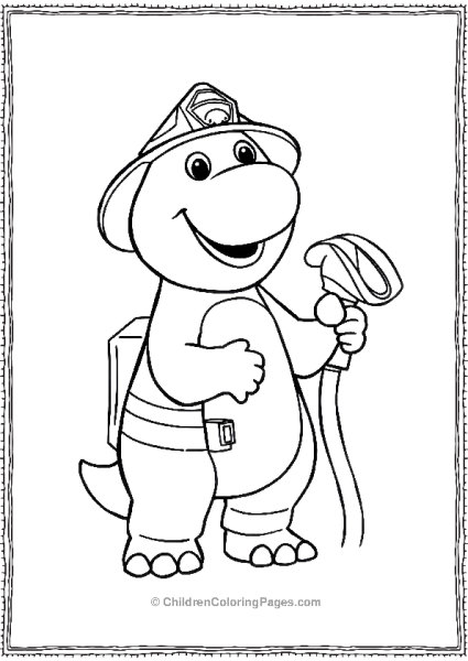 Barney As A Firefighter Holding A Hose Minimalist Free PDF Printable