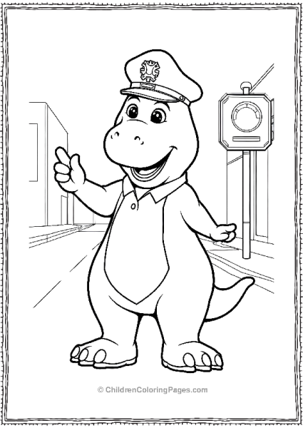 Barney As A Police Officer Directing Traffic Free PDF Printable