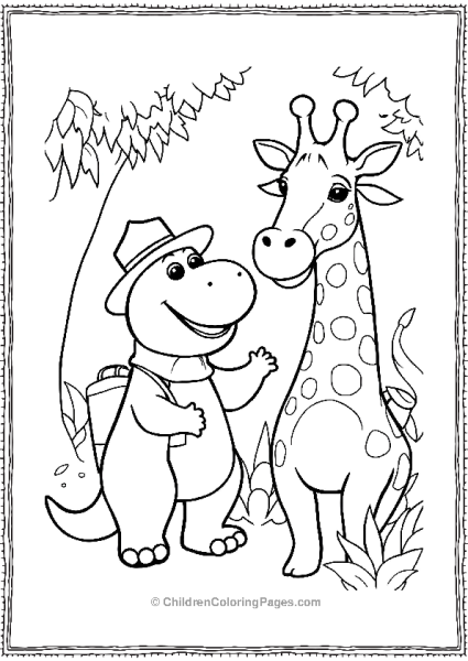 Barney As A Zookeeper Feeding A Giraffe Minimalist Free PDF Printable