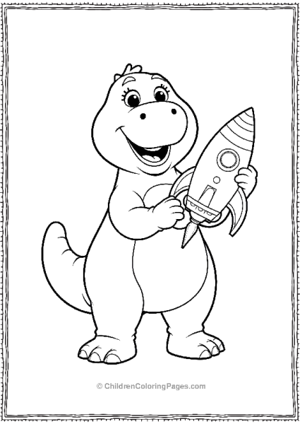 Barney As An Astronaut Holding A Small Rocket Model Free PDF Printable