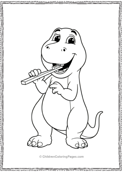 Barney Brushing His Teeth Minimalist Details Outline Free PDF Printable