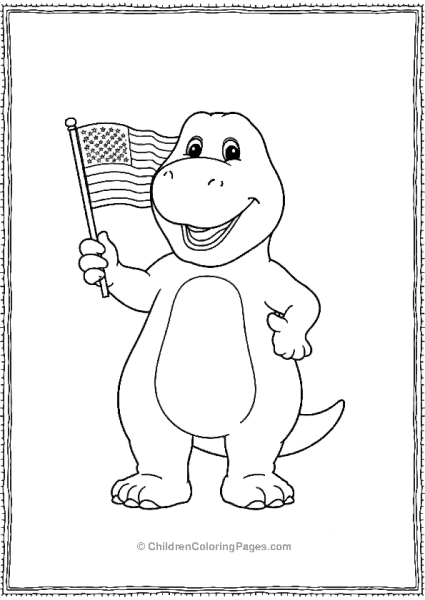 Barney Celebrating The Fourth Of July With A Small American Flag Free PDF Printable