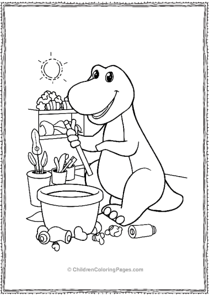 Barney Cleaning Up Toys Minimalist Details Outline Free PDF Printable