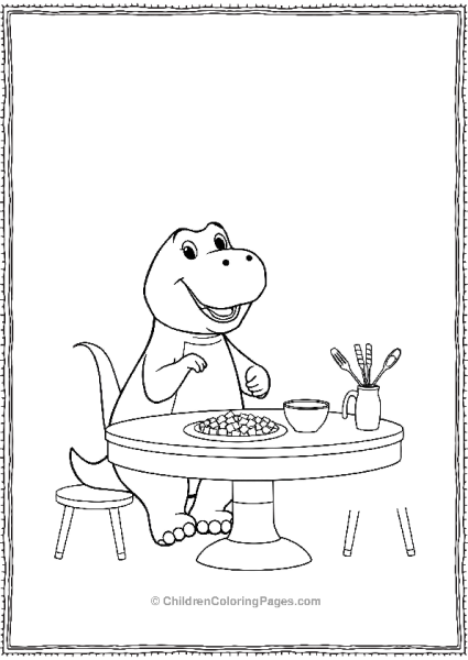 Barney Eating Breakfast At A Table Minimalist Detail Free PDF Printable