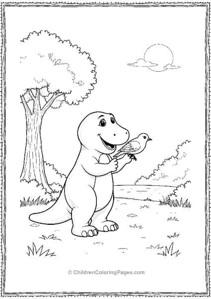 Barney Feeding Birds In A Park With Minimalist Details Free PDF Printable