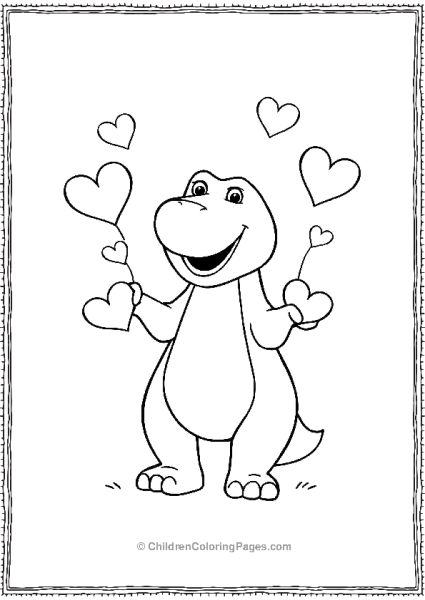 Barney Giving Out Heart Shaped Valentines Free PDF Printable