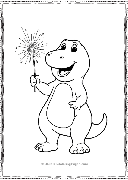 Barney Holding Sparklers For New Years Eve Free PDF Printable