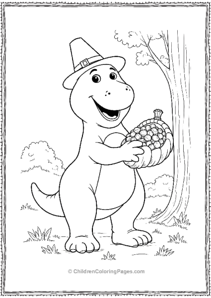 Barney In A Thanksgiving Scene Holding A Cornucopia Free PDF Printable