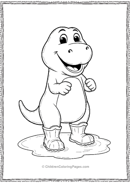 Barney Playing In A Puddle With Rain Boots Free PDF Printable