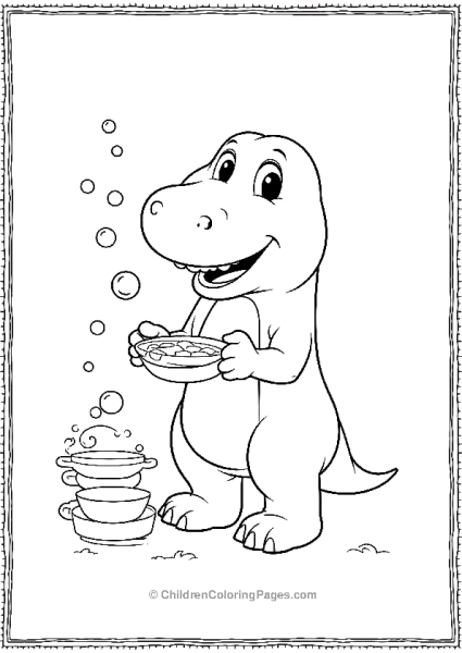 Barney Washing Dishes With Bubbles Minimalist Detail Free PDF Printable