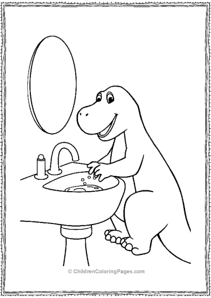 Barney Washing Hands At A Sink Minimalist Details Free PDF Printable