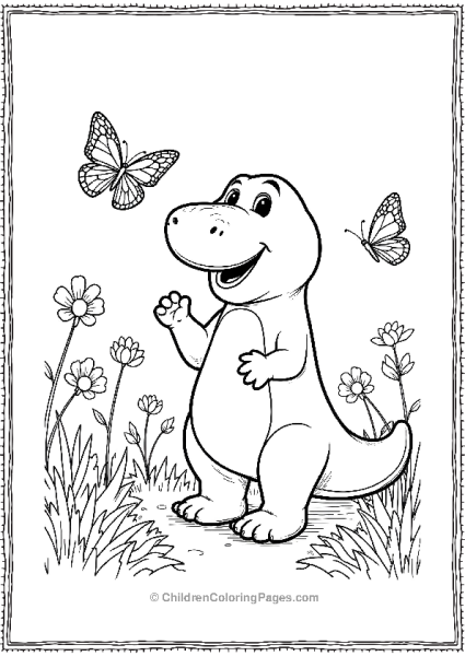 Barney Watching Butterflies In A Garden Free PDF Printable