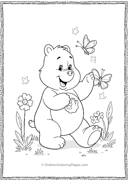 Bear And Butterflies Coloring Page Free PDF Printable