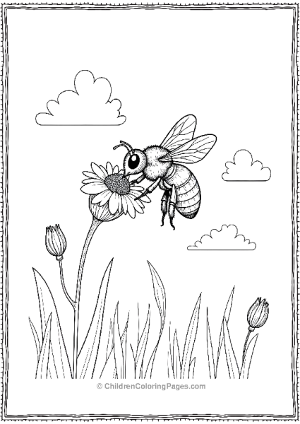 Bee Collecting Pollen From A Flower In A Meadow Free PDF Printable