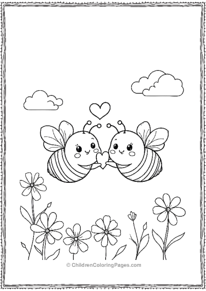 Bee Couple Holding Heart In The Meadow Free PDF Printable