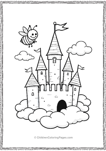 Bee Flying Above A Castle In The Clouds Free PDF Printable