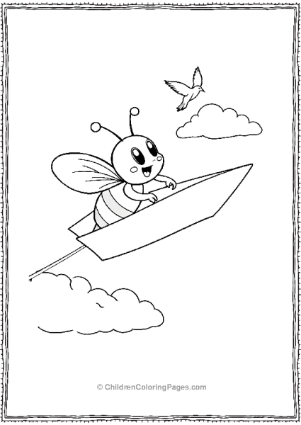 Bee Flying In A Paper Airplane With A Bird Above Free PDF Printable