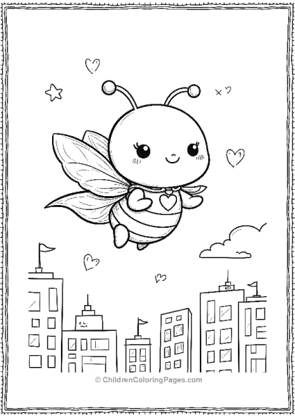 Bee Flying Over City Buildings Free PDF Printable