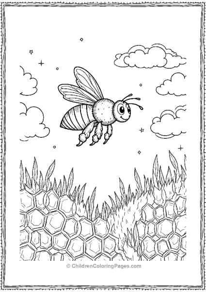 Bee Flying Over Honeycomb Landscape Free PDF Printable