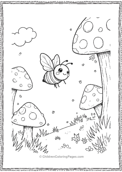 Bee Flying Through A Forest Of Mushrooms Free PDF Printable